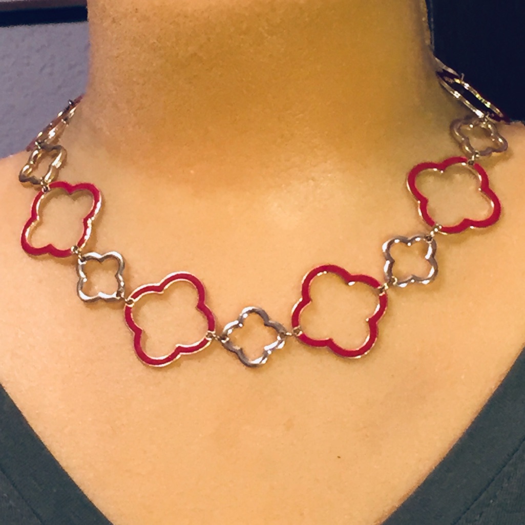 Red And Silver Tone Necklace